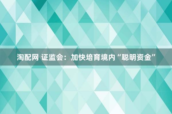 淘配网 证监会：加快培育境内“聪明资金”